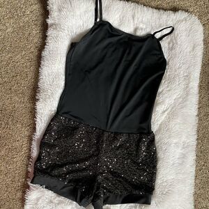 Weissman Black Sequin Shorts Romper Dance Costume Outfit Size LA